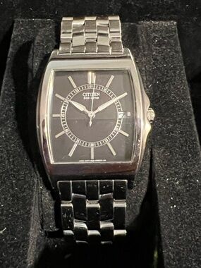 Citizen Men's Eco-Drive Rectangular Black and Silver Watch